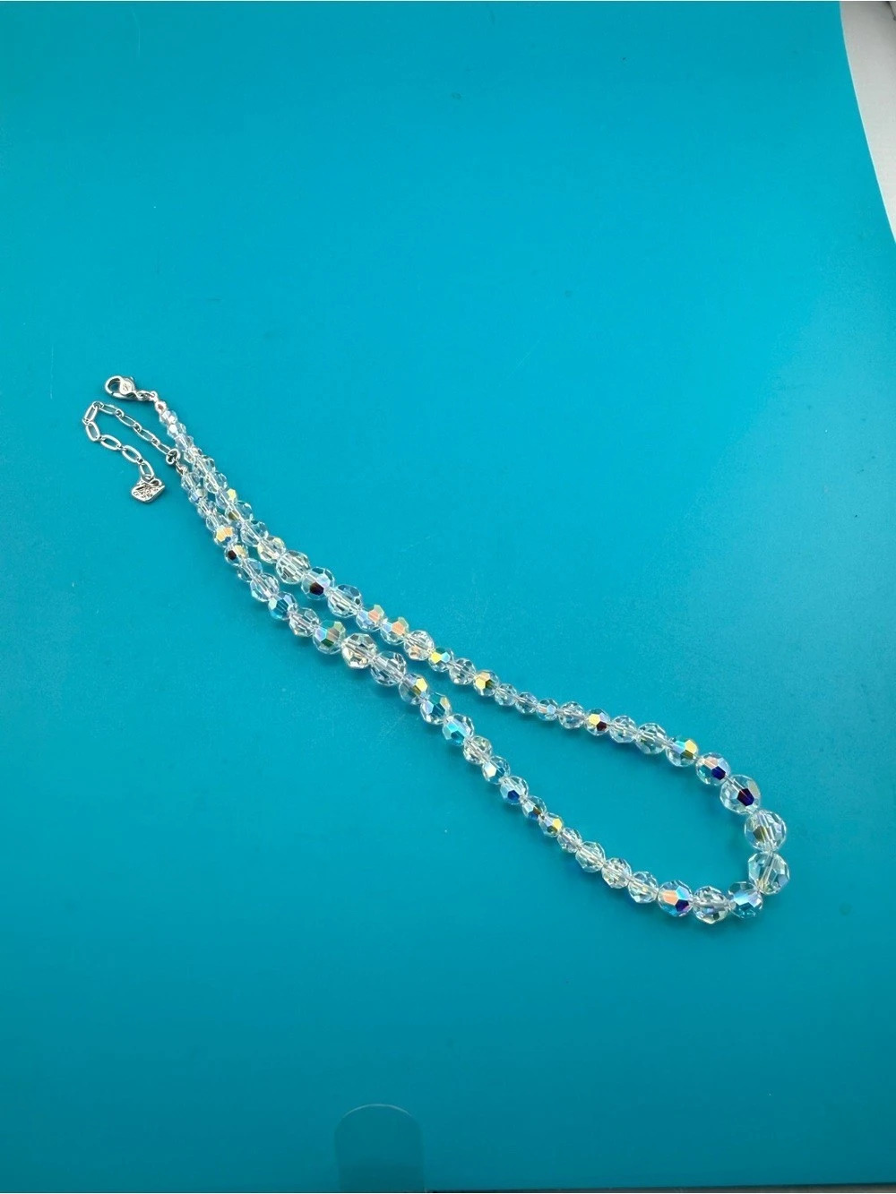 Swarovski Aurora Borealis Crystal Bead Necklace Swan Clasp Box & Certificate